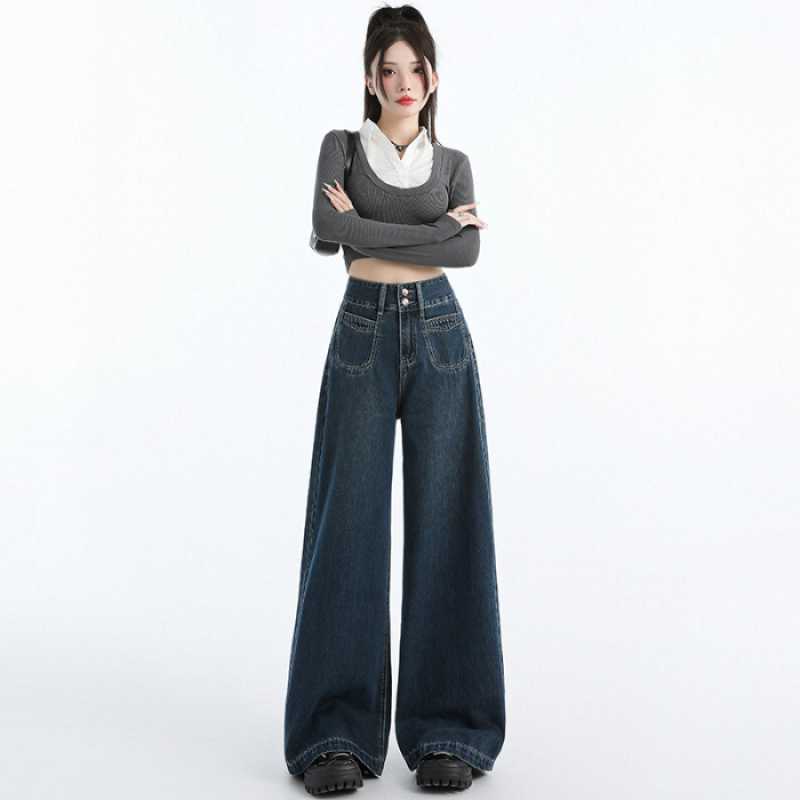 Draping Mop All-matching Straight Jeans For Women