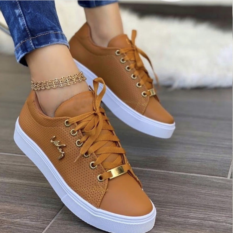 Women Flat Sneakers – Breathable Lace-up Shoes for Girls | Glamour in Motion