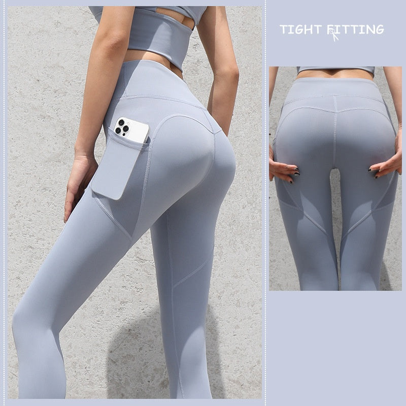 Sculpt & Move: Seamless High-Waist Leggings with Pockets for Gym & Yoga.