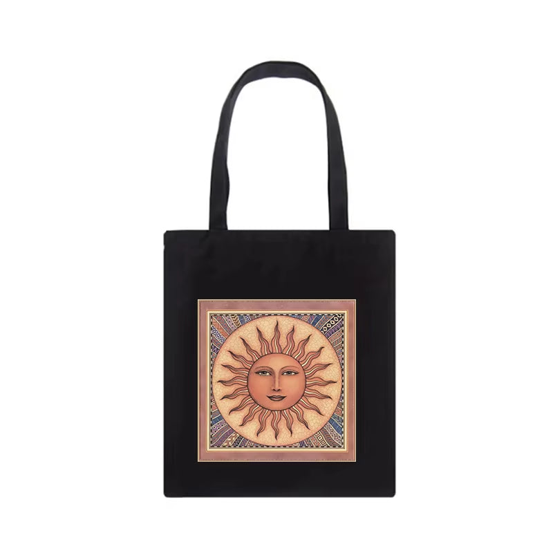 "Harajuku Vintage Sun Myth Canvas Shoulder Bag - Large Capacity Tote"