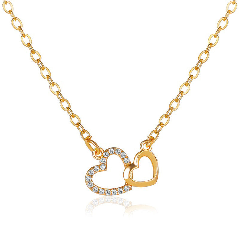 Love Necklace – Double Peach Heart Pendant Clavicle Chain