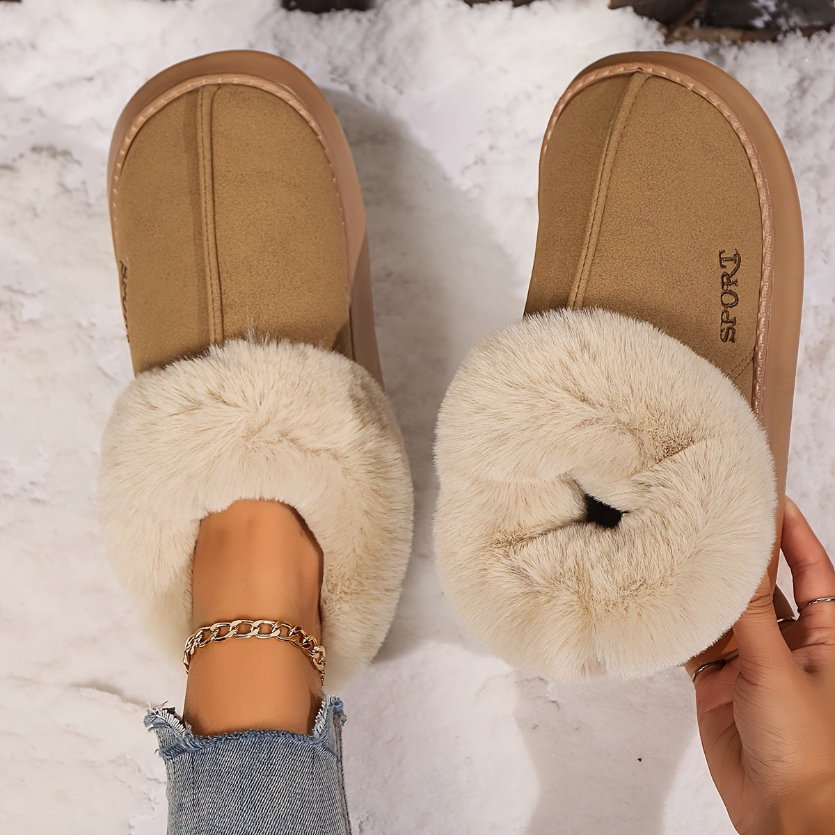 Cozy Plush Soft Slippers – Non-Slip Platform Shoes with Faux Fur Lining & Mute Sole for Indoor Comfort