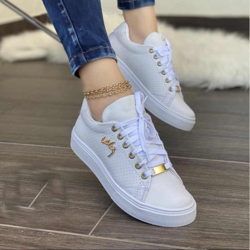 Women Flat Sneakers – Breathable Lace-up Shoes for Girls | Glamour in Motion