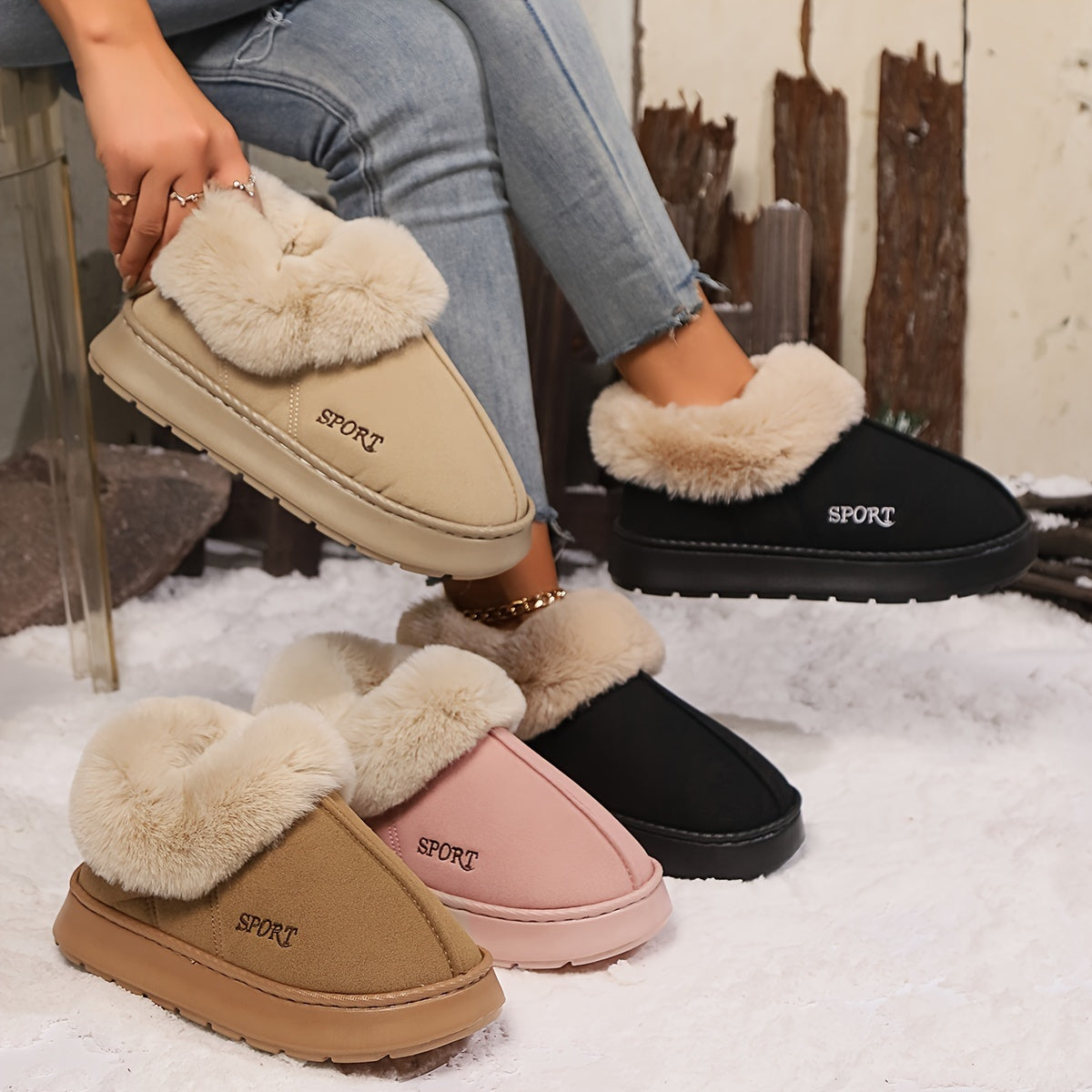 Cozy Plush Soft Slippers – Non-Slip Platform Shoes with Faux Fur Lining & Mute Sole for Indoor Comfort