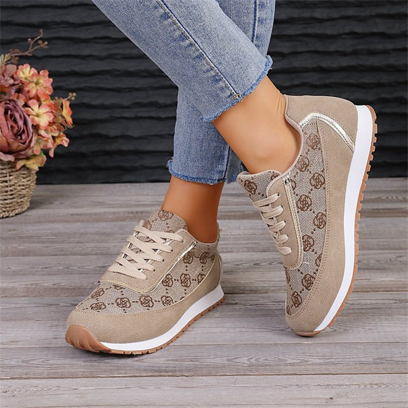 Flower Print Lace-up Sneakers – Casual Fashion Lightweight Breathable Walking & Running Sports Shoes for Women Flats | Glamour in Motion