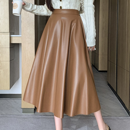 Chic Leather A-Line Midi Skirt – Timeless Umbrella Design.