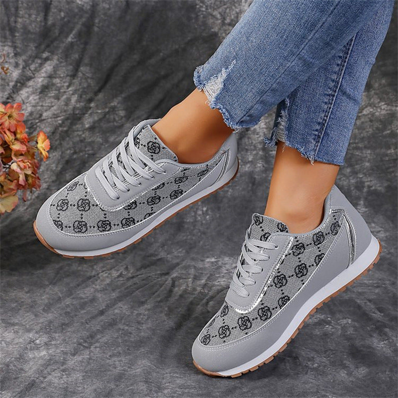 Flower Print Lace-up Sneakers – Casual Fashion Lightweight Breathable Walking & Running Sports Shoes for Women Flats | Glamour in Motion