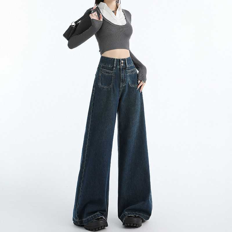 Draping Mop All-matching Straight Jeans For Women