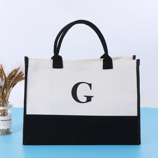 Trendy Letter Print Canvas Tote Bag – Stylish & Eco-Friendly Everyday Shoulder Bag.