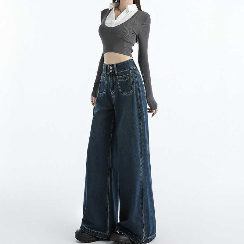 Draping Mop All-matching Straight Jeans For Women