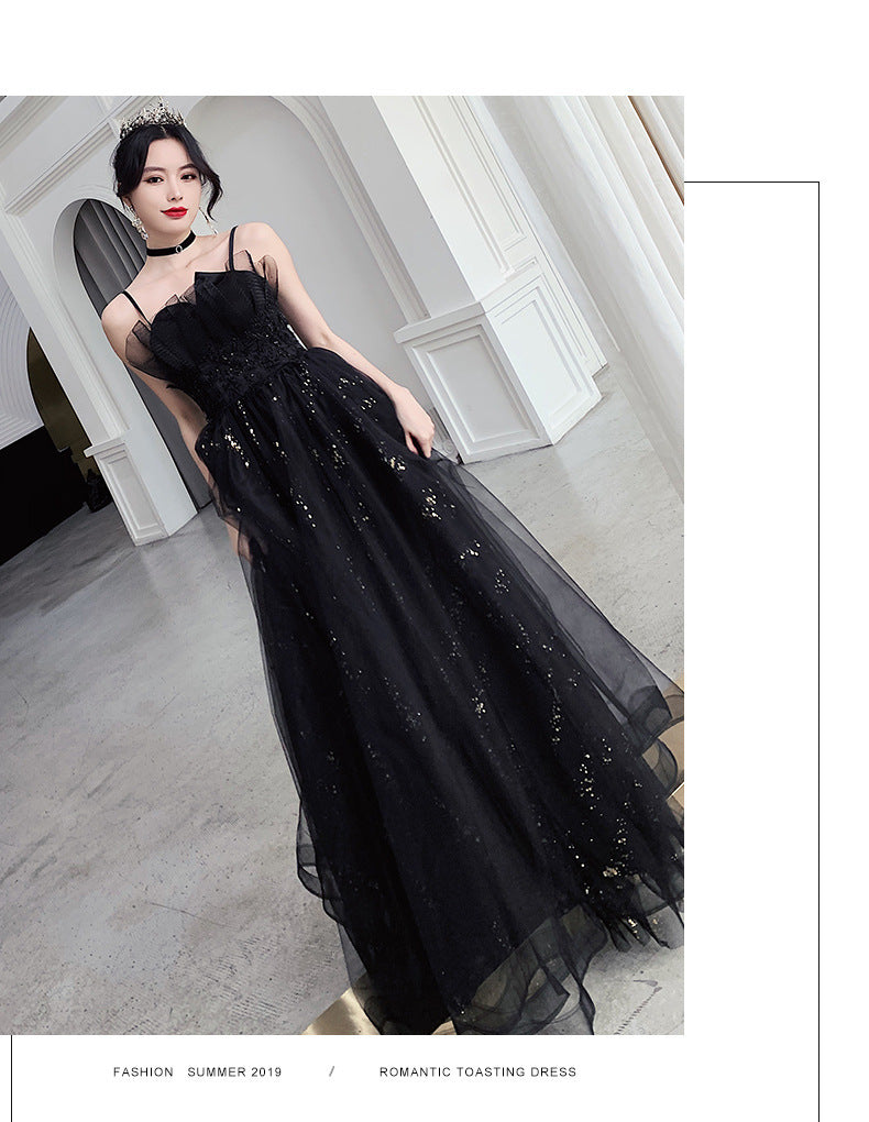 High-End Black Evening Dress with Temperamental Design