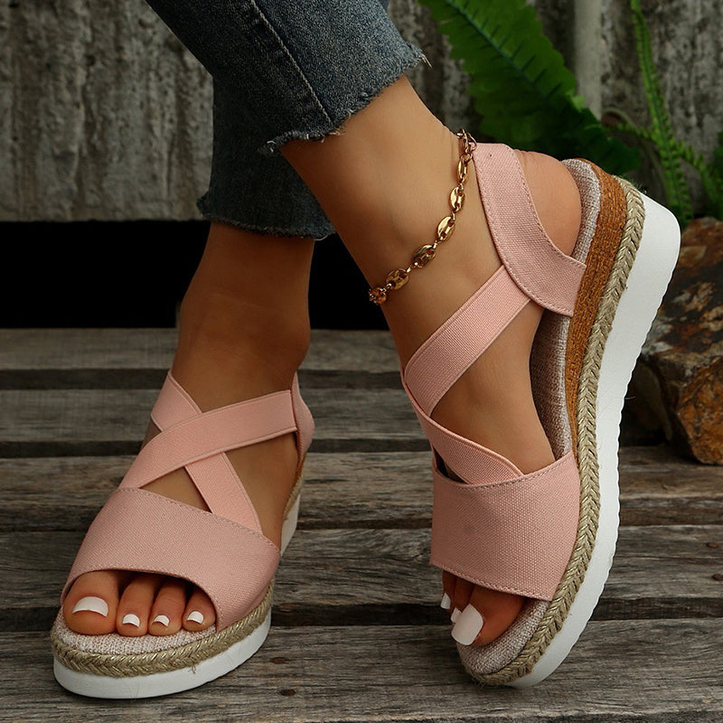 Wedge Sandals for Women – Cross-strap Platform Gladiator Hemp Heel Shoes, Summer Footwear | Glamour in Motion