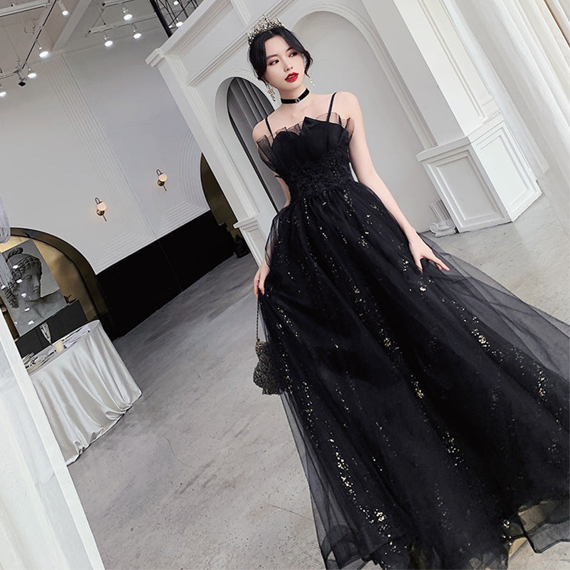 High-End Black Evening Dress with Temperamental Design