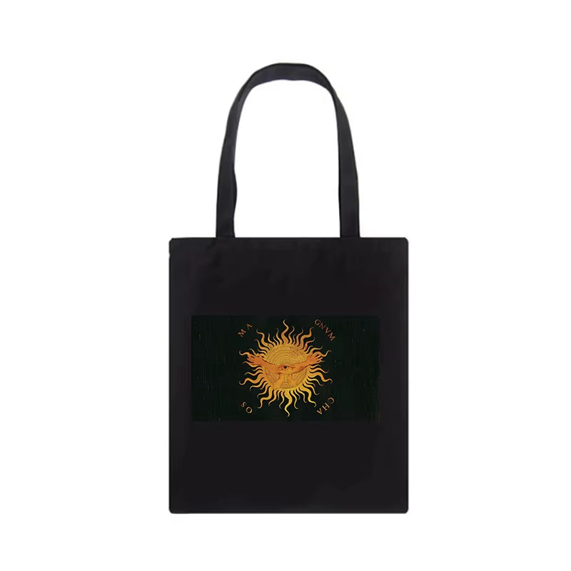 "Harajuku Vintage Sun Myth Canvas Shoulder Bag - Large Capacity Tote"