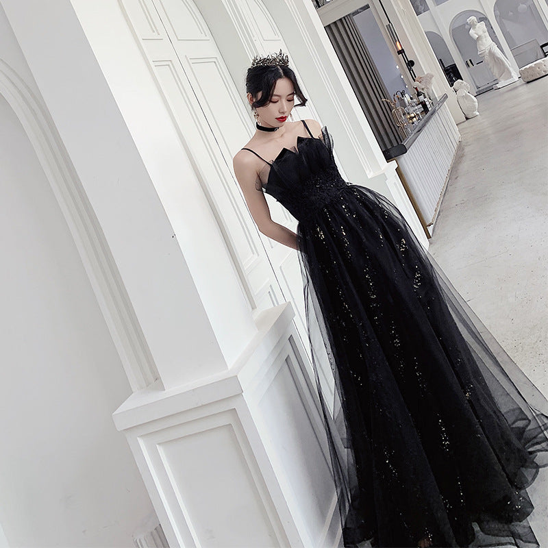 High-End Black Evening Dress with Temperamental Design