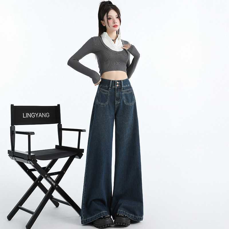 Draping Mop All-matching Straight Jeans For Women