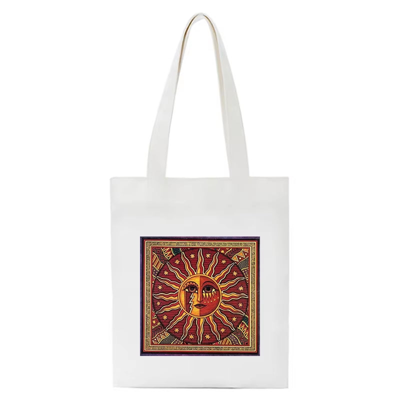 "Harajuku Vintage Sun Myth Canvas Shoulder Bag - Large Capacity Tote"