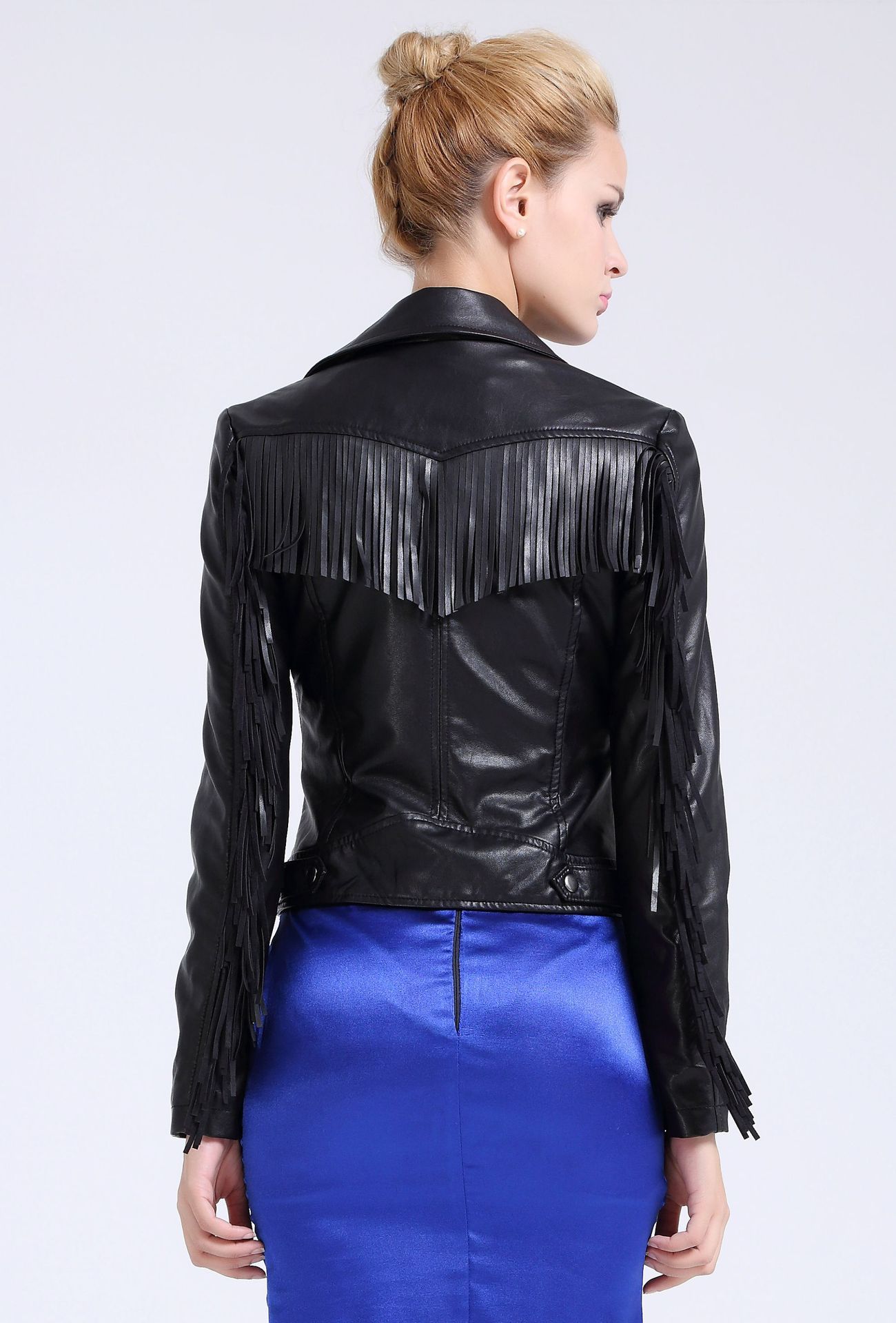 European & American Tassel Oblique Zipper Leather Women's Slim Coat – Motorcycle Street Style Jacket