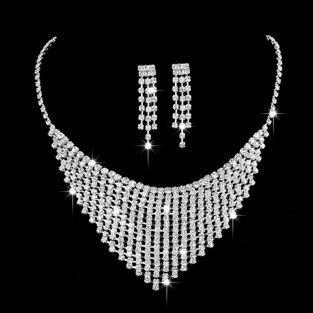 Rhinestone Zircon Water Drop Necklace Earrings Jewelry Set