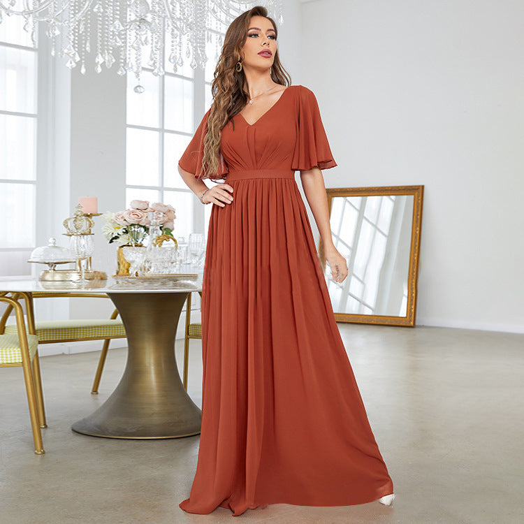 Half Sleeve Sweetheart V-Neck Chiffon Dress - Effortless Casual Elegance