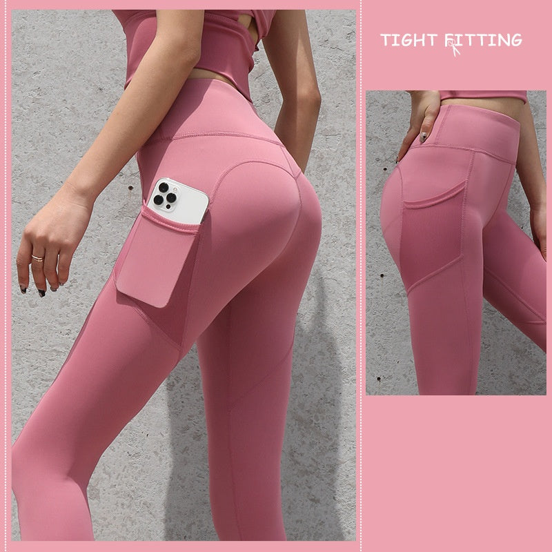 Sculpt & Move: Seamless High-Waist Leggings with Pockets for Gym & Yoga.