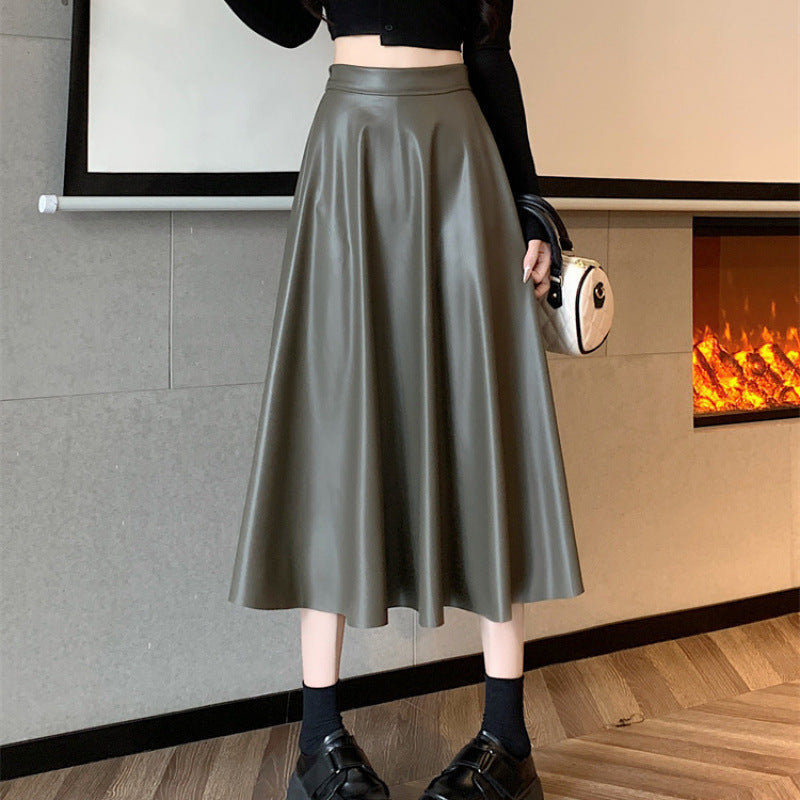 Chic Leather A-Line Midi Skirt – Timeless Umbrella Design.