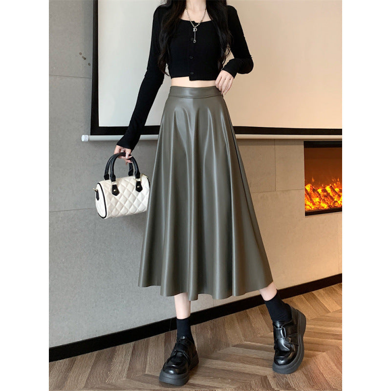 Chic Leather A-Line Midi Skirt – Timeless Umbrella Design.