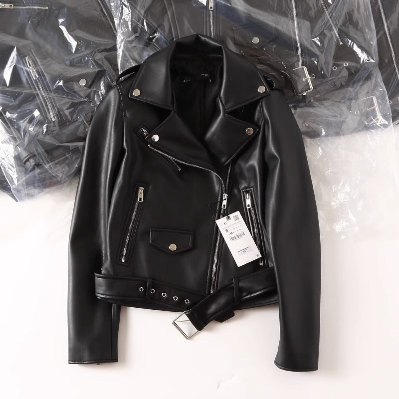 Women's Black PU Leather Zip Jacket – Stylish and Durable Faux Leather Outerwear