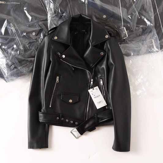 Women's Black PU Leather Zip Jacket – Stylish and Durable Faux Leather Outerwear