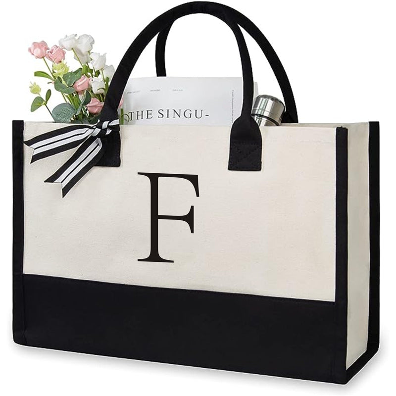 Trendy Letter Print Canvas Tote Bag – Stylish & Eco-Friendly Everyday Shoulder Bag.