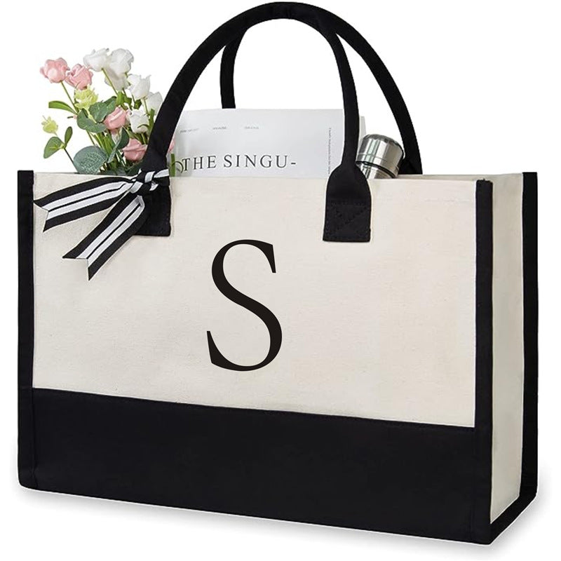 Trendy Letter Print Canvas Tote Bag – Stylish & Eco-Friendly Everyday Shoulder Bag.