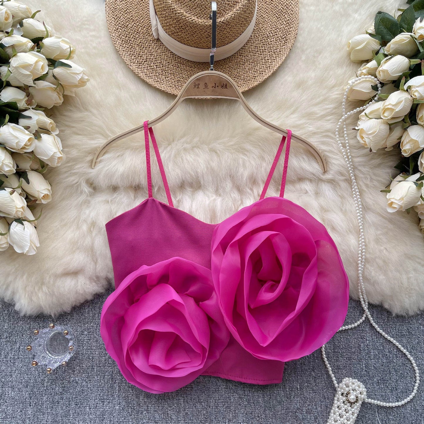 Glamorous Three-Dimensional Flower Camisole Top.