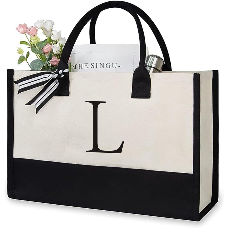 Trendy Letter Print Canvas Tote Bag – Stylish & Eco-Friendly Everyday Shoulder Bag.