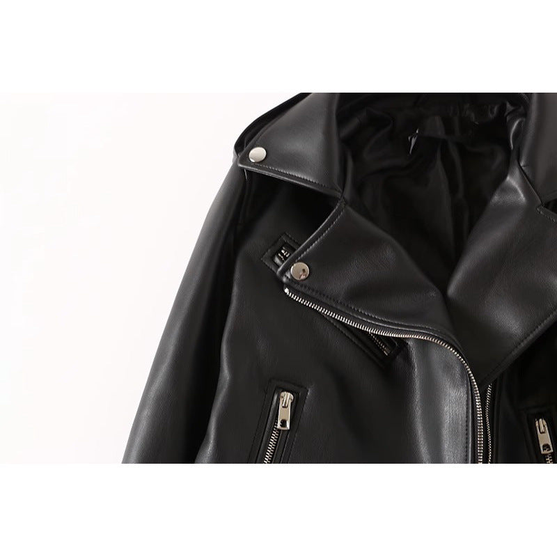 Women's Black PU Leather Zip Jacket – Stylish and Durable Faux Leather Outerwear