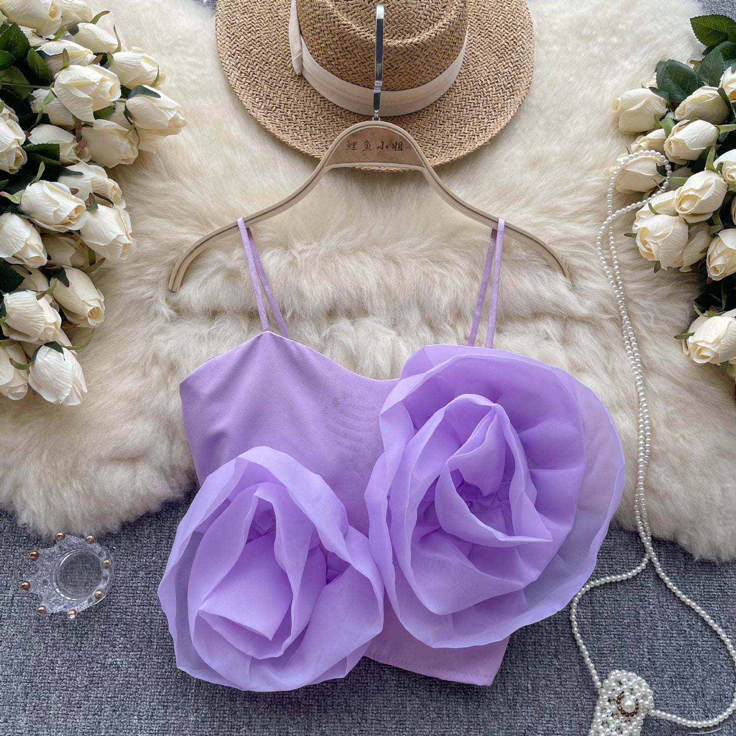 Glamorous Three-Dimensional Flower Camisole Top.