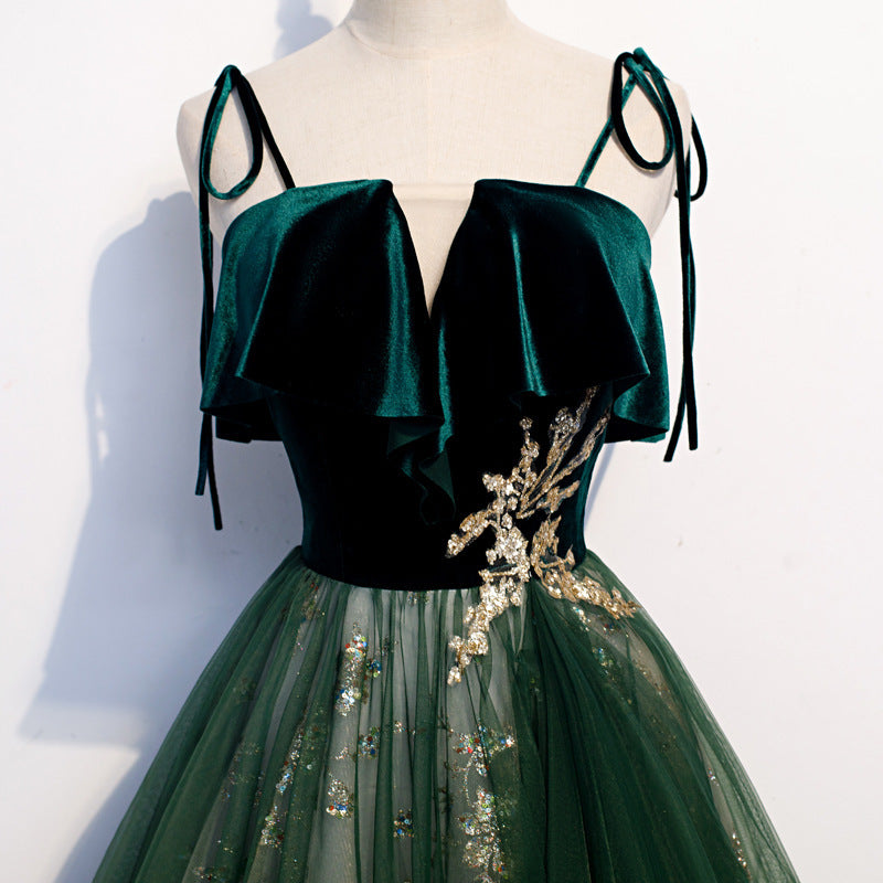 Enchanting Dark Green Mori-Style Banquet Sling Dress