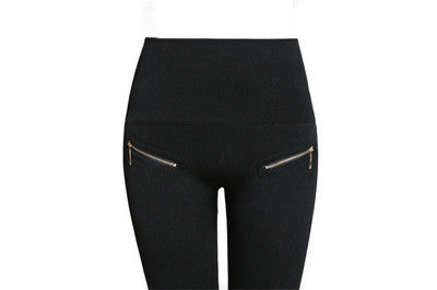 Zipper Button Hot Drilling High Waist Hip Lift Abdominal Pants