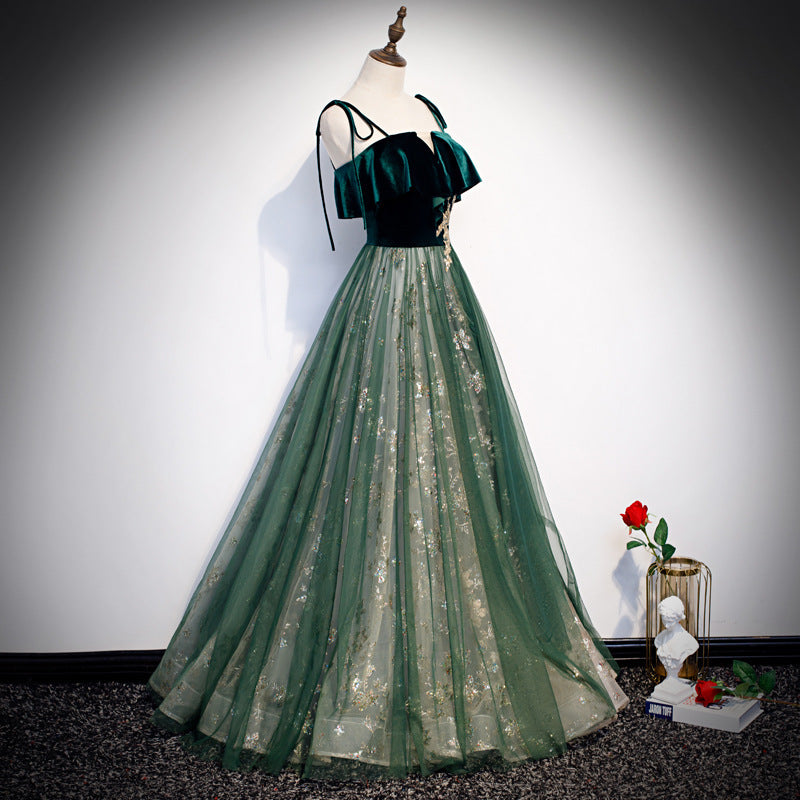 Enchanting Dark Green Mori-Style Banquet Sling Dress