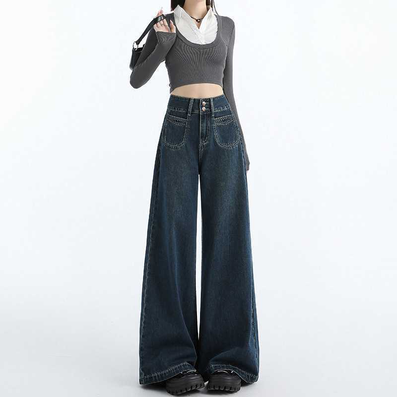 Draping Mop All-matching Straight Jeans For Women