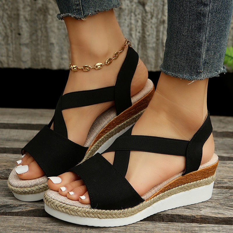 Wedge Sandals for Women – Cross-strap Platform Gladiator Hemp Heel Shoes, Summer Footwear | Glamour in Motion