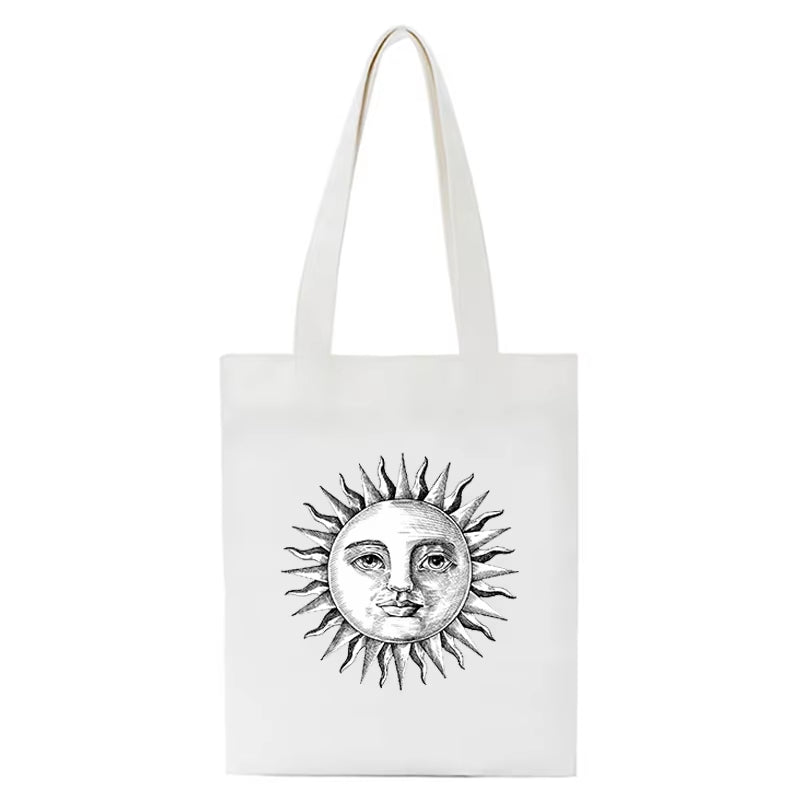 "Harajuku Vintage Sun Myth Canvas Shoulder Bag - Large Capacity Tote"