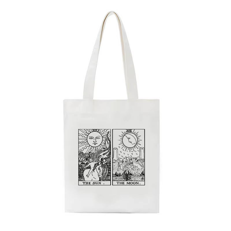 "Harajuku Vintage Sun Myth Canvas Shoulder Bag - Large Capacity Tote"