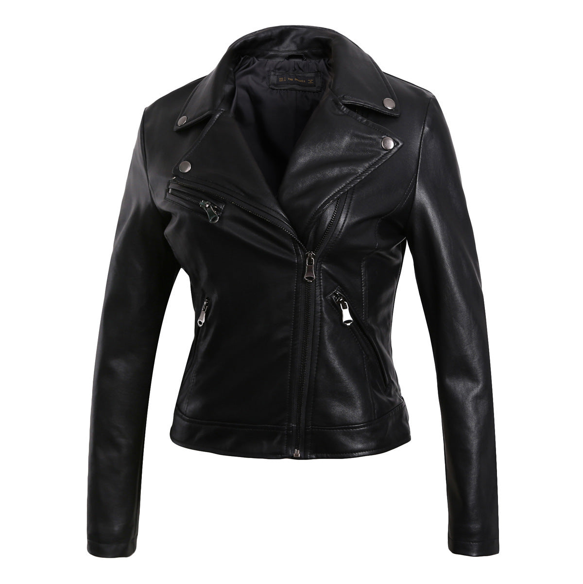 European & American Tassel Oblique Zipper Leather Women's Slim Coat – Motorcycle Street Style Jacket