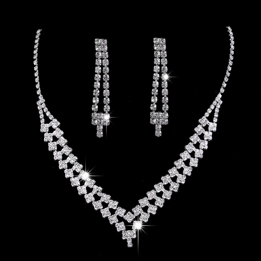 Rhinestone Zircon Water Drop Necklace Earrings Jewelry Set