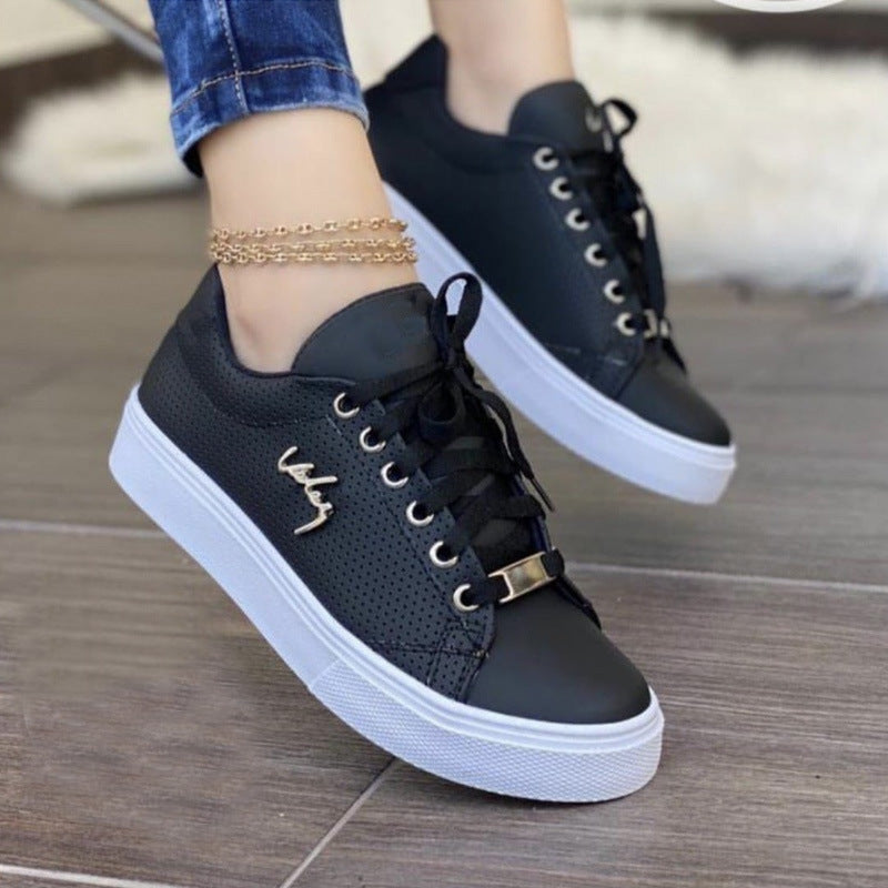 Women Flat Sneakers – Breathable Lace-up Shoes for Girls | Glamour in Motion