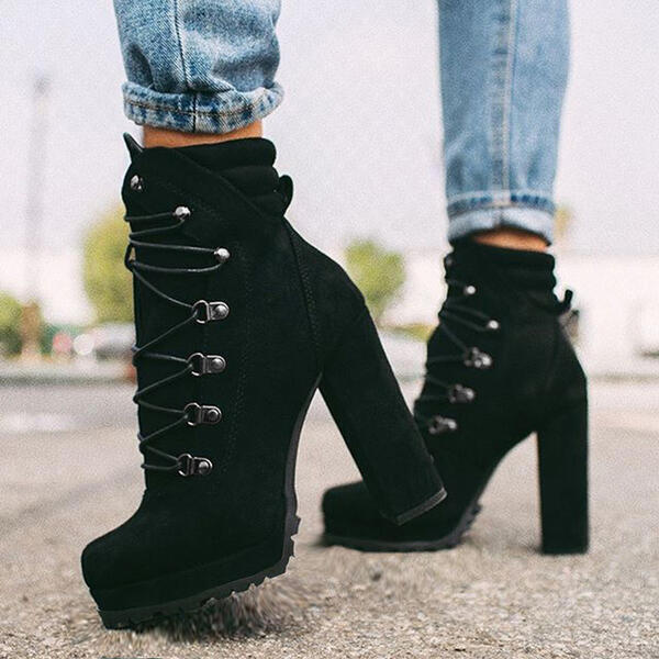 Heeled Boots for Women – Round Toe Lace-Up High Heel Boots, Mid-Calf Shoes | Glamour in Motion