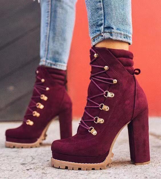 Heeled Boots for Women – Round Toe Lace-Up High Heel Boots, Mid-Calf Shoes | Glamour in Motion