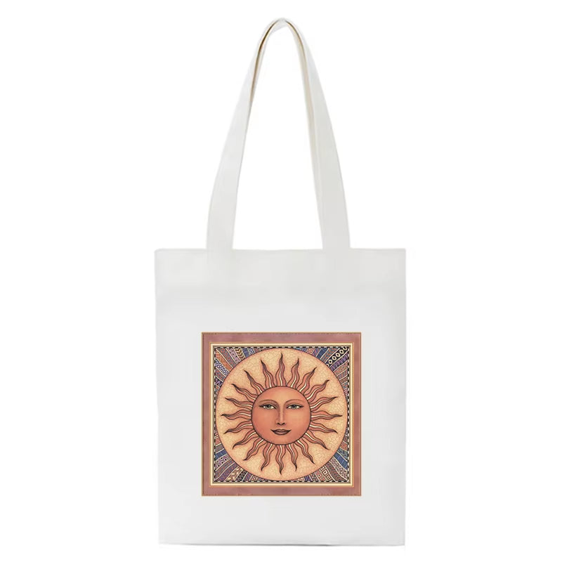 "Harajuku Vintage Sun Myth Canvas Shoulder Bag - Large Capacity Tote"