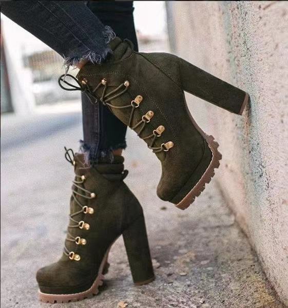 Heeled Boots for Women – Round Toe Lace-Up High Heel Boots, Mid-Calf Shoes | Glamour in Motion