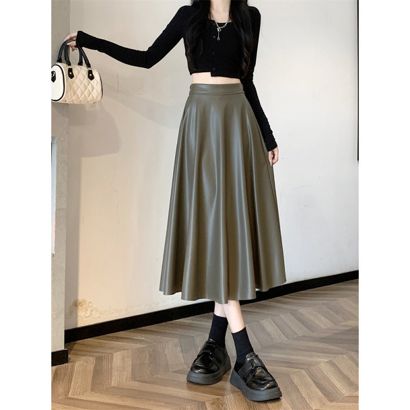 Chic Leather A-Line Midi Skirt – Timeless Umbrella Design.